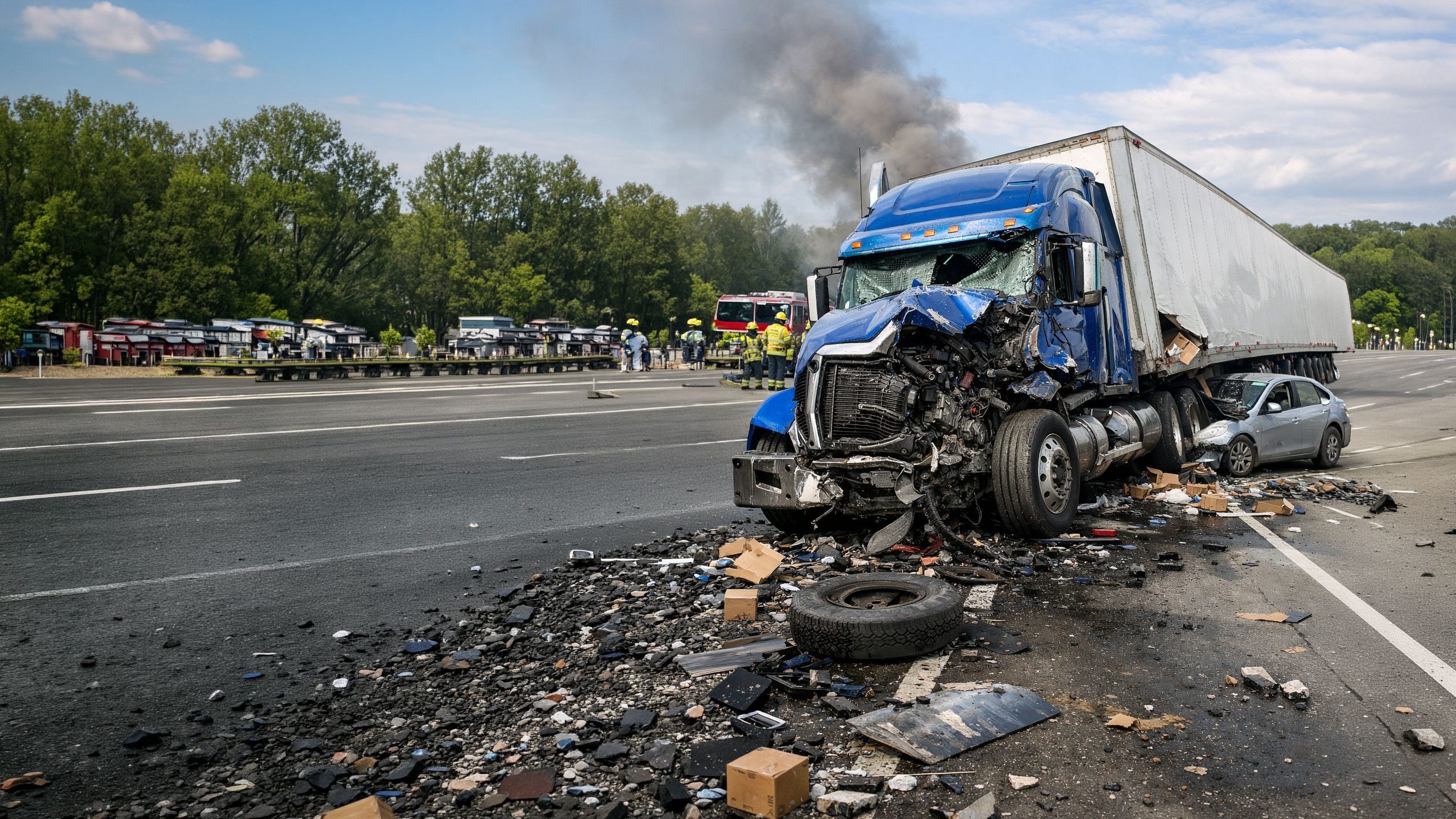 Dramatic scene of a semi-truck accident